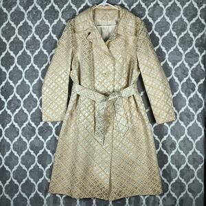Vintage Weatherbee Coat Womens Large Water Repellent Belted Jacquard 60s